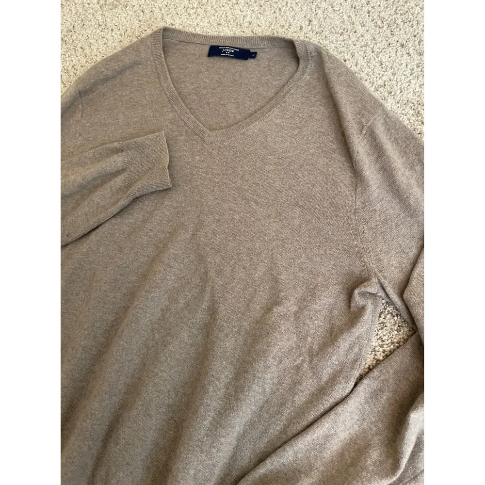 J. Crew Men's V-Neck Sweater Size Large Brown Cotton With Cashmere Knit Pullover